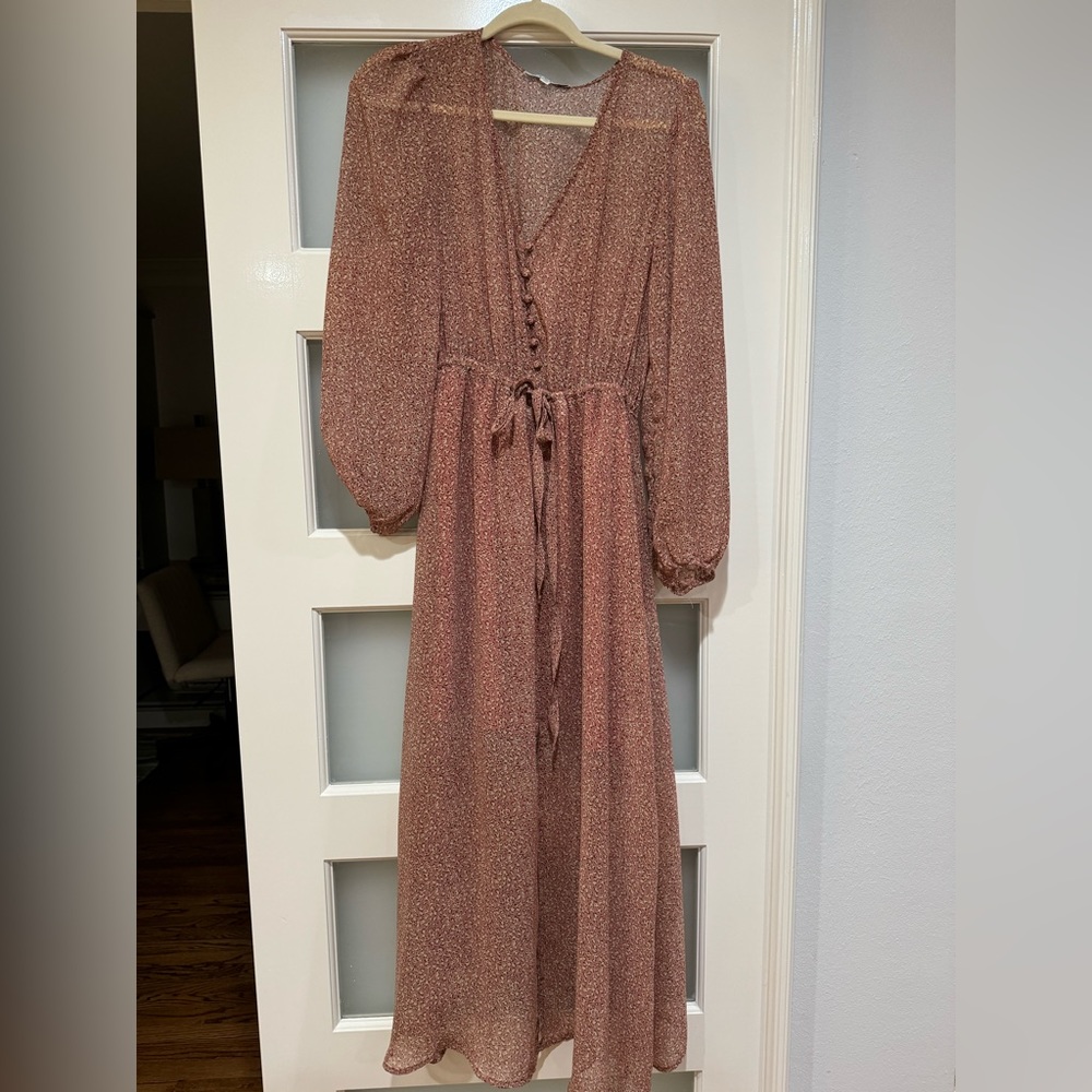 Senlis Pink Long Sleeve Midi Dress